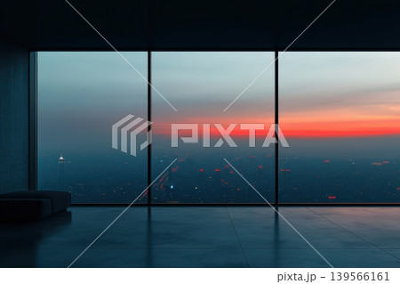 Futuristic living room with panoramic city view Futuristic living room with panoramic city view 139566161