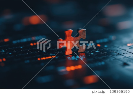 Puzzle piece connecting on a dark background with glow Puzzle piece connecting on a dark background with glow 139566190