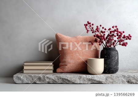 Bright minimalist space with decorative elements arranged Bright minimalist space with decorative elements arranged 139566269