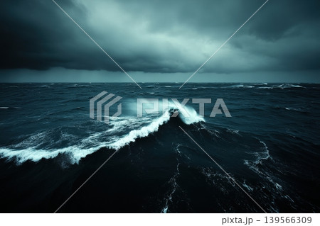 Stormy ocean waves crashing under ominous clouds Stormy ocean waves crashing under ominous clouds 139566309