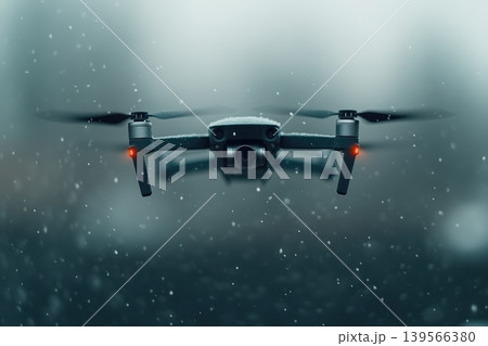 Drone flies in a wintery scene ahead of what appears to be a frozen swarm Drone flies in a wintery scene ahead of what appears to be a frozen swarm 139566380