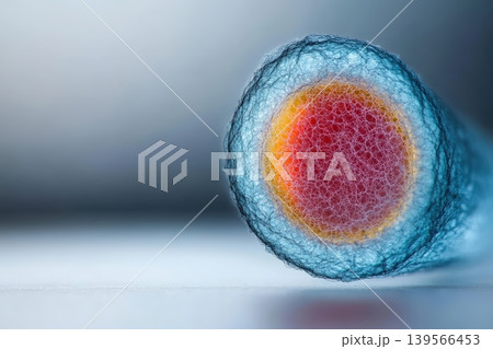 Artificial seed structure shows red and orange core with blue outer layer Artificial seed structure shows red and orange core with blue outer layer 139566453