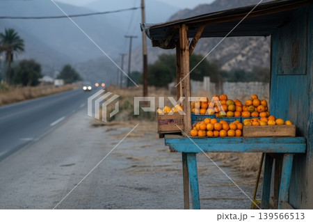 Roadside fruit stand displays oranges in the Mountains of Southern California 139566513