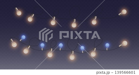 Glowing string lights creating festive atmosphere with warm and blue illumination 139566601