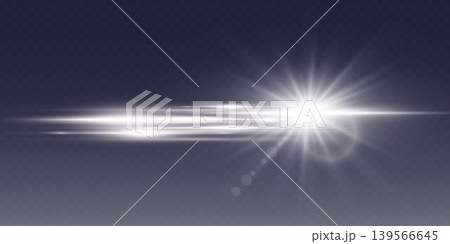 Bright lens flare with horizontal light streaks presenting a glowing starburst effect Bright lens flare with horizontal light streaks presenting a glowing starburst effect 139566645