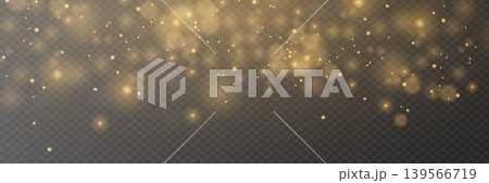 Golden glowing particles and bokeh lights creating a festive overlay background 139566719