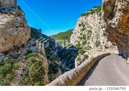 Driving through the amazing Gorges de Galamus, Aude, Eastern Pyrenees, Languedoc Roussillon, France. Driving through the amazing Gorges de Galamus, Aude, Eastern Pyrenees, Languedoc Roussillon, France. 139566798