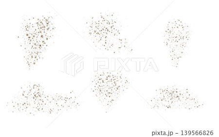 A set of abstract stains with small brown paint particles, dust, or powder, in various shapes. A set of abstract stains with small brown paint particles, dust, or powder, in various shapes. 139566826