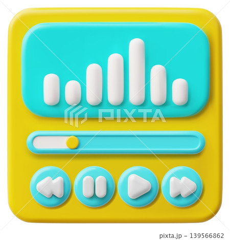 A 3D music player template with control buttons, a volume slider, and an equalizer. A 3D music player template with control buttons, a volume slider, and an equalizer. 139566862