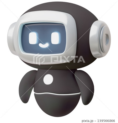 Chatbot robot smiling realistic 3D vector, Artificial intelligence black machine fly, robotic technology support service Chatbot robot smiling realistic 3D vector, Artificial intelligence black machine fly, robotic technology support service 139566866