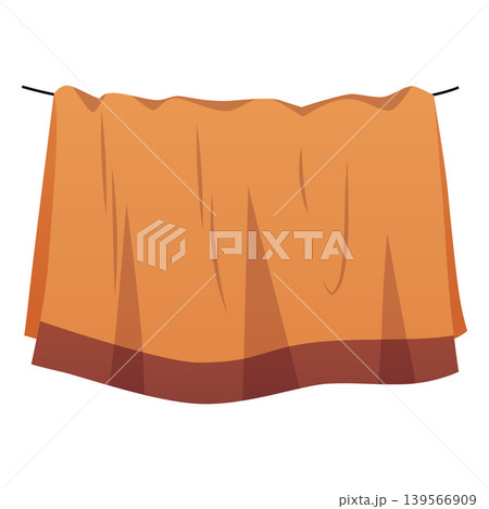 An orange towel hanging on a clothesline, laundry drying. 139566909