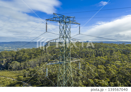 The top section of an electrical transmission tower in the Blue Mountains The top section of an electrical transmission tower in the Blue Mountains 139567040