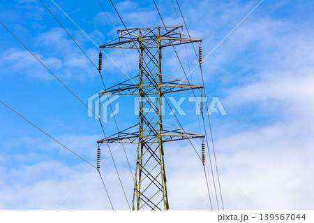 The top section of an electrical transmission tower in the Blue Mountains 139567044