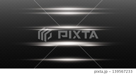 White horizontal light effects glowing on dark background, creating luminous lines White horizontal light effects glowing on dark background, creating luminous lines 139567233