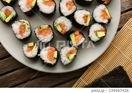 Assorted Sushi Platter Japanese Cuisine Close Up 139567426