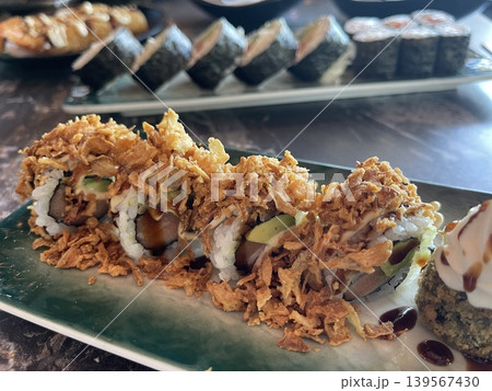 Assorted Sushi Platter Japanese Cuisine Close Up Assorted Sushi Platter Japanese Cuisine Close Up 139567430