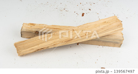 Firewood pile isolated, cut logs stack 139567497
