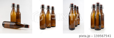Old beer bottle, brown glass vintage beerbottle isolated, a quality traditional time-tested drink 139567541