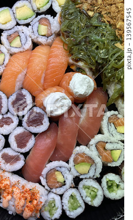 Assorted Sushi Platter Japanese Cuisine Close Up Assorted Sushi Platter Japanese Cuisine Close Up 139567545