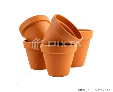 Empty terracotta flower pots, clay garden vase, brown ceramic plant container, garden pottery earthenware Empty terracotta flower pots, clay garden vase, brown ceramic plant container, garden pottery earthenware 139567652