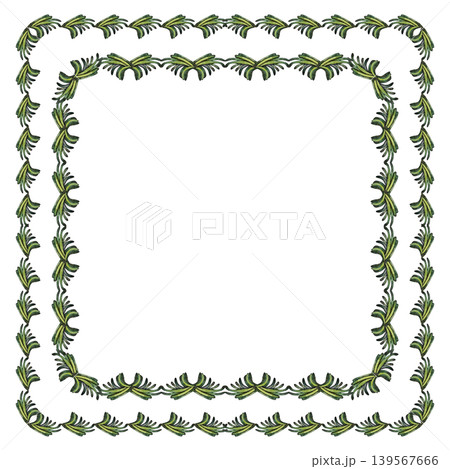 Square green frames with hand-drawn pine needle motifs in a botanical style. Watercolor frame template for holiday cards, labels, packaging, eco-friendly brands, craft stores, floristry, seasonal shop Square green frames with hand-drawn pine needle motifs in a botanical style. Watercolor frame template for holiday cards, labels, packaging, eco-friendly brands, craft stores, floristry, seasonal shop 139567666