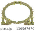 Watercolor wheat and hay frame in a soft oval shape with empty center. Natural botanical style and muted tones make it ideal for text placement, invitations, packaging, branding, and organic product d 139567670