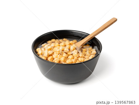Soaked chickpeas, chick pea in water, swollen wet Cicer arietinum fruits, garbanzo beans cooking Soaked chickpeas, chick pea in water, swollen wet Cicer arietinum fruits, garbanzo beans cooking 139567863