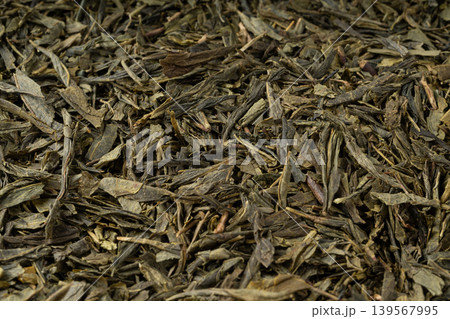 Green tea leaves macro textured background 139567995