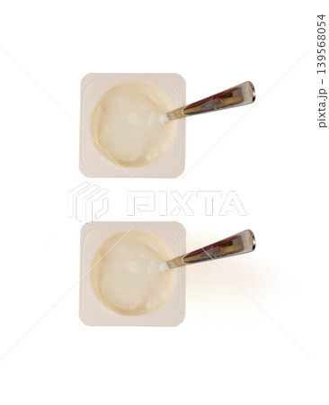 Yogurt cup isolated, vanilla yoghurt in plastic pot, milk banana pudding container, dairy food Yogurt cup isolated, vanilla yoghurt in plastic pot, milk banana pudding container, dairy food 139568054