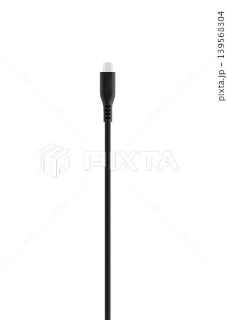 Black cable for charging and synchronization with Type - C, Lightning connectors on a white background 139568304