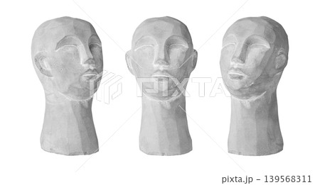 set plaster head gray for decoration on an isolated white background set plaster head gray for decoration on an isolated white background 139568311