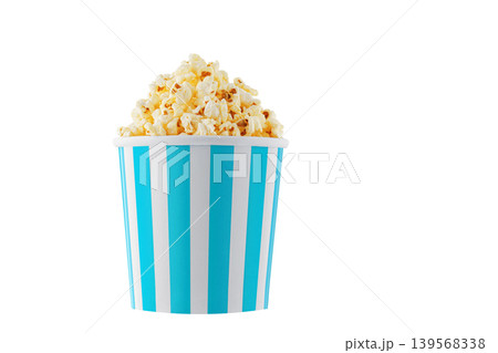Delicious popcorn, classic box, classic paper cup with Blue stripe, isolated on white background 139568338