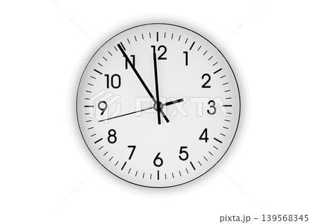 white watch, wall clock 11 hours 45 minutes on isolated or white background white watch, wall clock 11 hours 45 minutes on isolated or white background 139568345