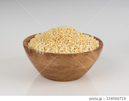 Puffed millet isolated, crispy cereal breakfast, ancient healthy food Puffed millet isolated, crispy cereal breakfast, ancient healthy food 139568719