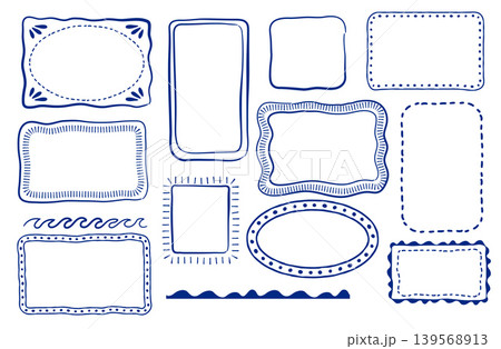 Blue vintage hand drawn frames and decorative borders collection for stickers, cards and labels 139568913