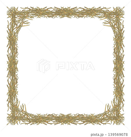 Watercolor rustic square frame of hay, forming wreath. Natural organic texture with a soft vintage feel, ideal for Easter designs, branding, invitations, packaging, and seasonal stationery 139569078
