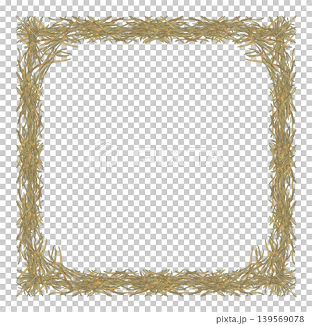 Watercolor rustic square frame of hay, forming wreath. Natural organic texture with a soft vintage feel, ideal for Easter designs, branding, invitations, packaging, and seasonal stationery 139569078