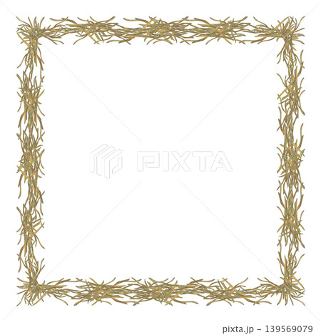 Watercolor rustic square frame of hay, forming wreath. Natural organic texture with a soft vintage feel, ideal for Easter designs, branding, invitations, packaging, and seasonal stationery Watercolor rustic square frame of hay, forming wreath. Natural organic texture with a soft vintage feel, ideal for Easter designs, branding, invitations, packaging, and seasonal stationery 139569079