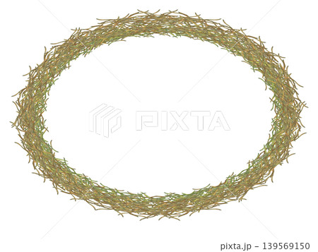 Watercolor rustic oval frame of hay, forming wreath. Natural organic texture with a soft vintage feel, ideal for Easter designs, branding, invitations, packaging, and seasonal stationery. Watercolor rustic oval frame of hay, forming wreath. Natural organic texture with a soft vintage feel, ideal for Easter designs, branding, invitations, packaging, and seasonal stationery. 139569150