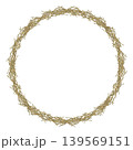 Watercolor rustic circle frame of hay, forming wreath. Natural organic texture with a soft vintage feel, ideal for Easter designs, branding, invitations, packaging, and seasonal stationery. 139569151