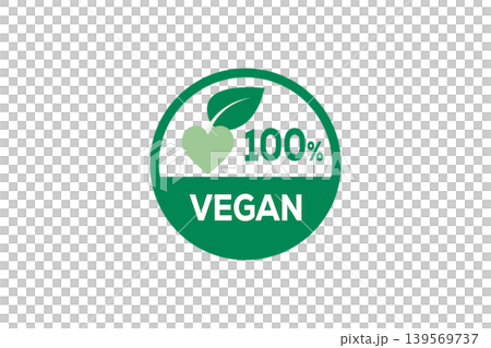 100% Vegan Green Badge Logo With Heart And Leaf Symbol For Organic Products And Labels 139569737