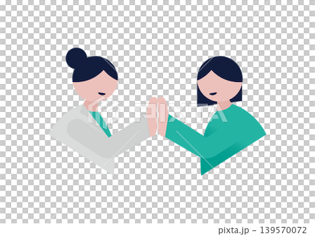 Vector illustration of a female patient high-fiving a female doctor. Vector illustration of a female patient high-fiving a female doctor. 139570072