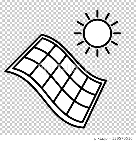 Flexible, next-generation perovskite thin solar panel and a monochrome icon of the sun Flexible, next-generation perovskite thin solar panel and a monochrome icon of the sun 139570516