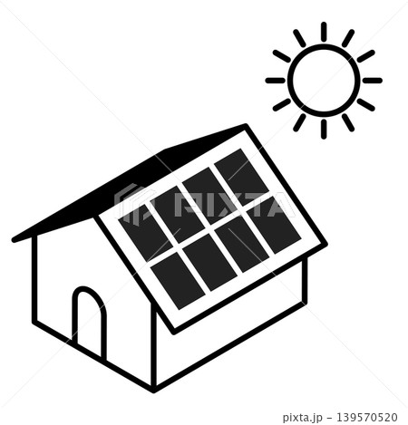 立体的に描かれた太陽光パネル搭載住宅 アイソメトリックスタイルのモノクロアイコン 立体的に描かれた太陽光パネル搭載住宅 アイソメトリックスタイルのモノクロアイコン 139570520