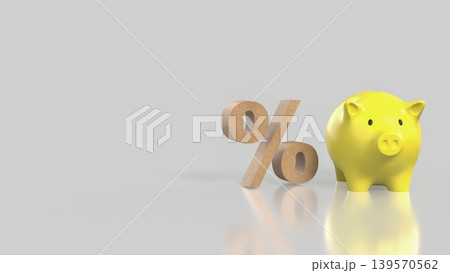 Yellow Piggy Bank With Interest Rate Symbol 3d render. Yellow Piggy Bank With Interest Rate Symbol 3d render. 139570562