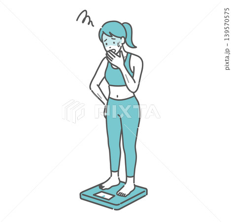 体重測定をしてショックを受ける成人女性のイラスト（痩せ型） 139570575