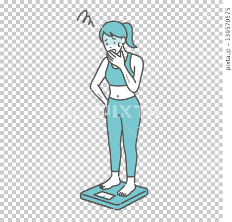 体重測定をしてショックを受ける成人女性のイラスト（痩せ型） 139570575