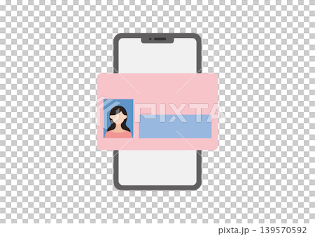 Vector illustrations of a smartphone and a My Number Card (Japanese social security card). Vector illustrations of a smartphone and a My Number Card (Japanese social security card). 139570592