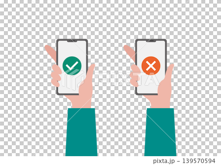 スマートフォンを持つ手と安全マークのベクターイラスト素材セット 139570594
