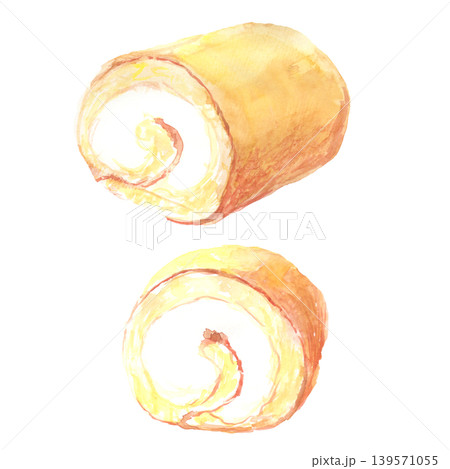 ロールケーキの水彩イラストセット 139571055